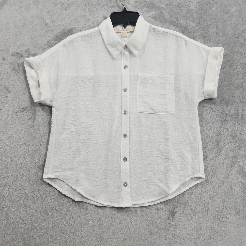 Monteau‎ Shirt Womens S White Short Sleeve Button Front Collared Woven Casual